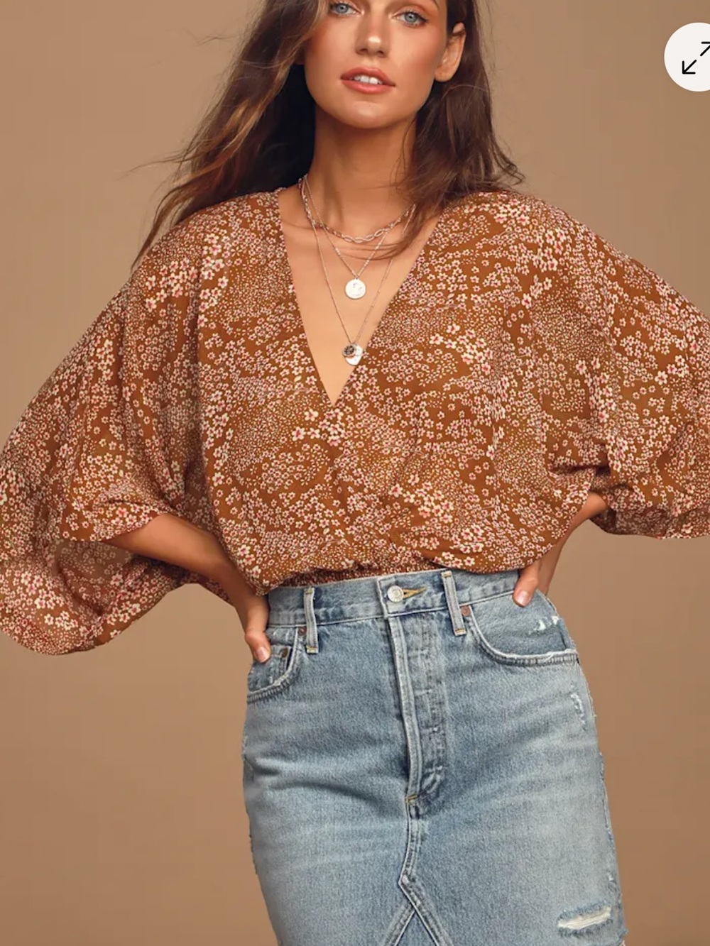 Lulus Brown and White Floral Promises Kept Smocked Top